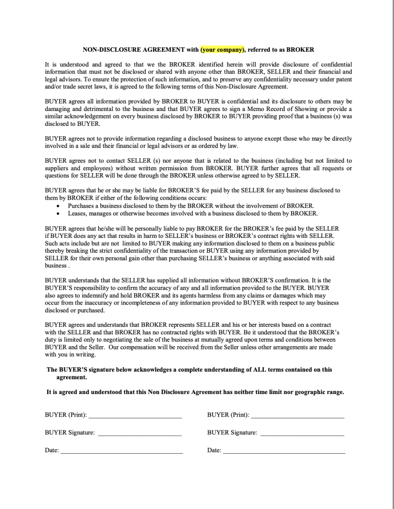 A photo of an example NDA agreement
